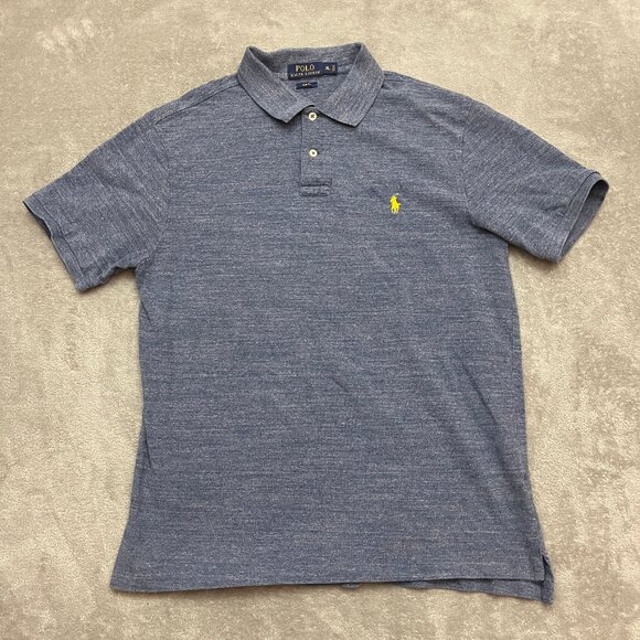 Polo Ralph Lauren Slim Fit Polo Heathered Blue Yellow Pony XL - Picture 1 of 8